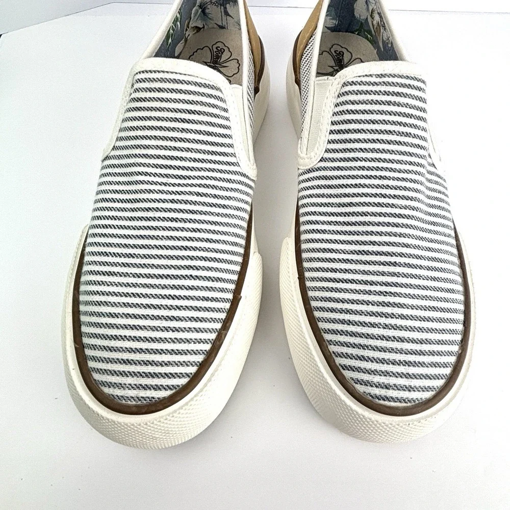 Tommy Bahama Shoes Women's 8.5 Blue White Tan Striped Slip On Platform Sneakers